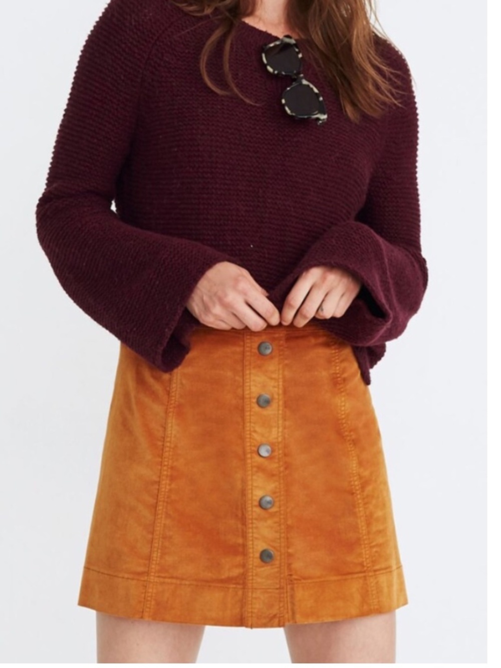 Madewell Velveteen A-line Button Front Mini Skirt